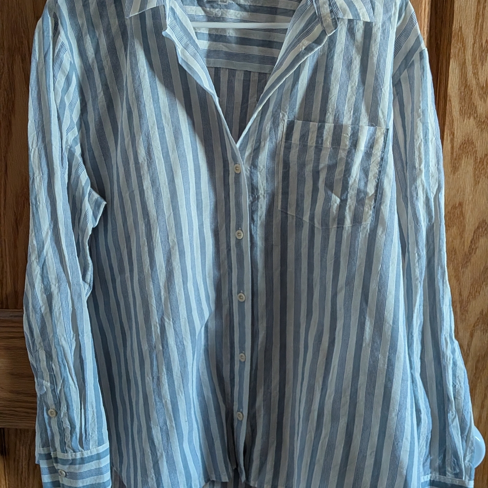 Madewell Light Blue and White Striped Casual Shirt